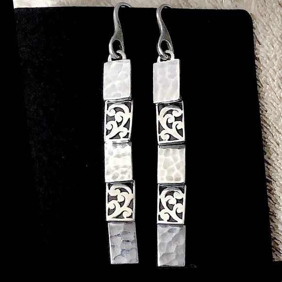 LOIS HILL Sterling Silver Drop Dangle Alternating Hammered Filigree Earrings - Picture 1 of 16
